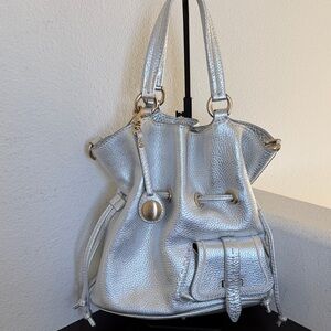 VINTAGE Lancel Paris Silver Drawstring (MODIFIED)Shoulder Tote.